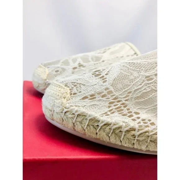 Valentino Garavani White Leather Trimmed Corded Lace Espadrilles Flats Espadrilles